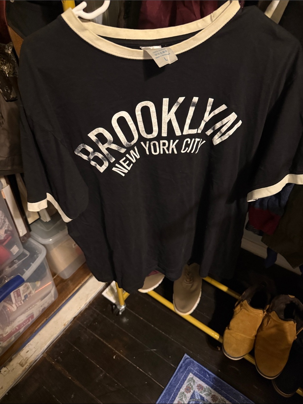Brooklyn Graphic Short Sleeve Tee in Black with Cream Trim